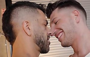 Two hung stud mechanics kiss deeply and then have sensual,exploratory sex  together upon burnish apply garage