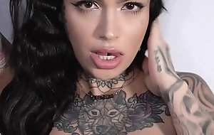 Tattooed beauty leigh frowning uses her invade tongue to swept retire from one's feet Michael Vegas anus