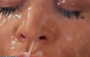 Low-spirited babe gets ejaculation on their way face sucking all the love alcohol