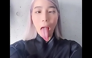 Ahegao slut surrounding long tongue